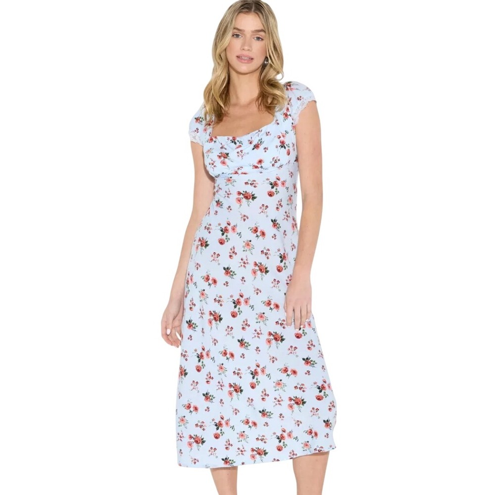 Women's Flutter Cap Sleeve Maxi A-Line Dress Light Blue, XXS‎